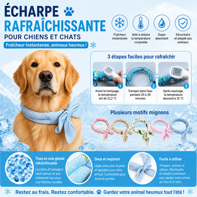 Écharpe Rafraîchissante pour Chiens et Chats – Effet Fraîcheur Instantané