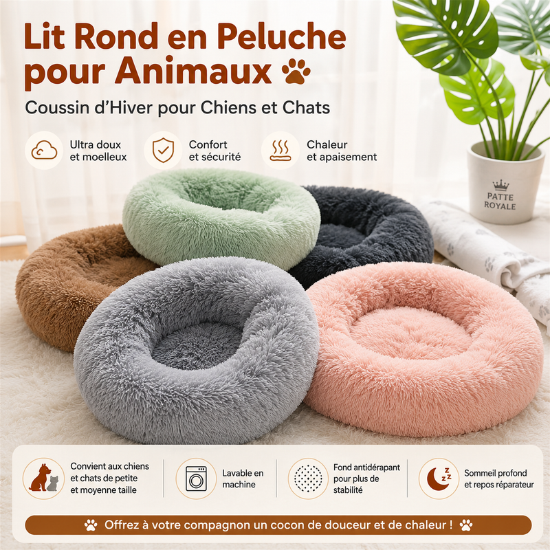 Lit Donut Apaisant Ultra Doux pour Chiens et Chats